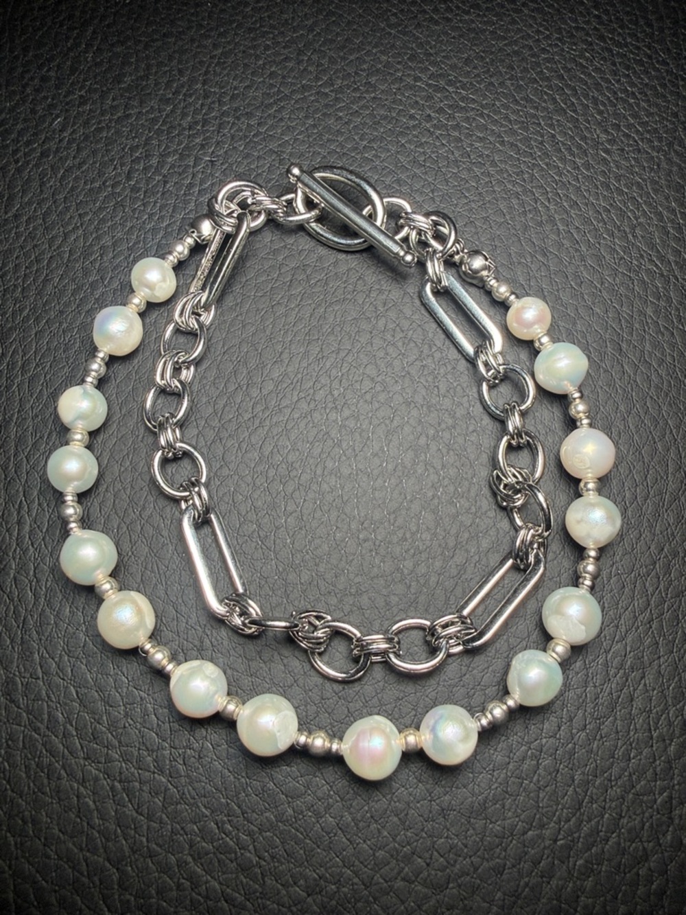 Angelical - White Pearl Twist Stainless Steel Link Toggle Bracelet